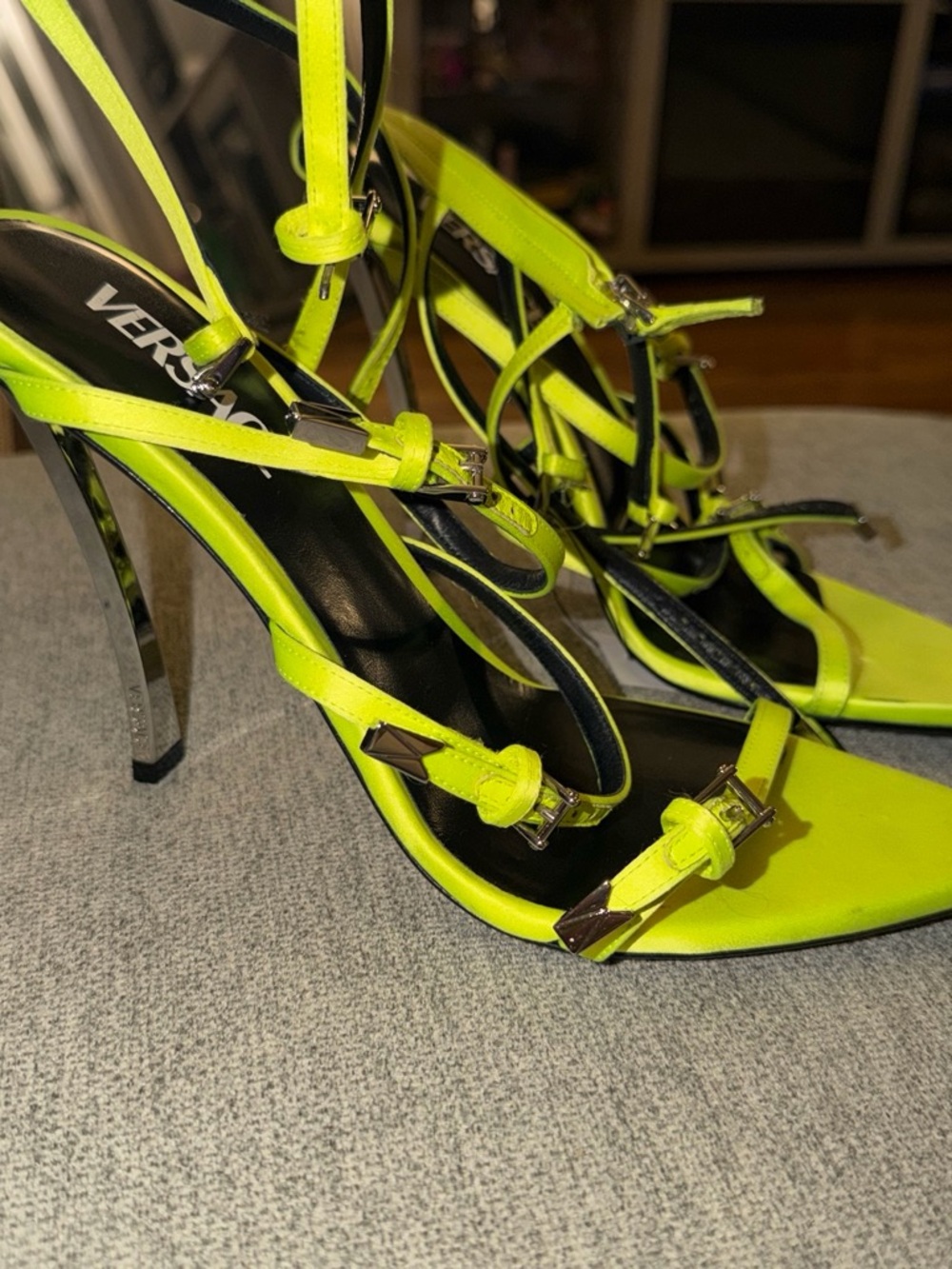 Versace Neon Yellow Strappy Stiletto Sandals